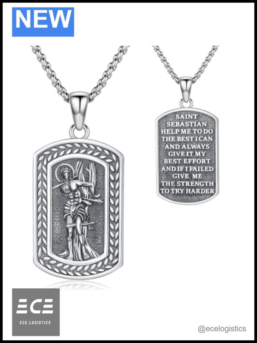 Saint Sebastian Necklace 925 Sterling Silver Religious Patron Saint Pendant